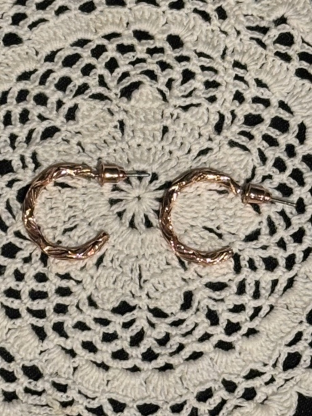 Textured Small Hoop Earrings - Rose Gold Tone
